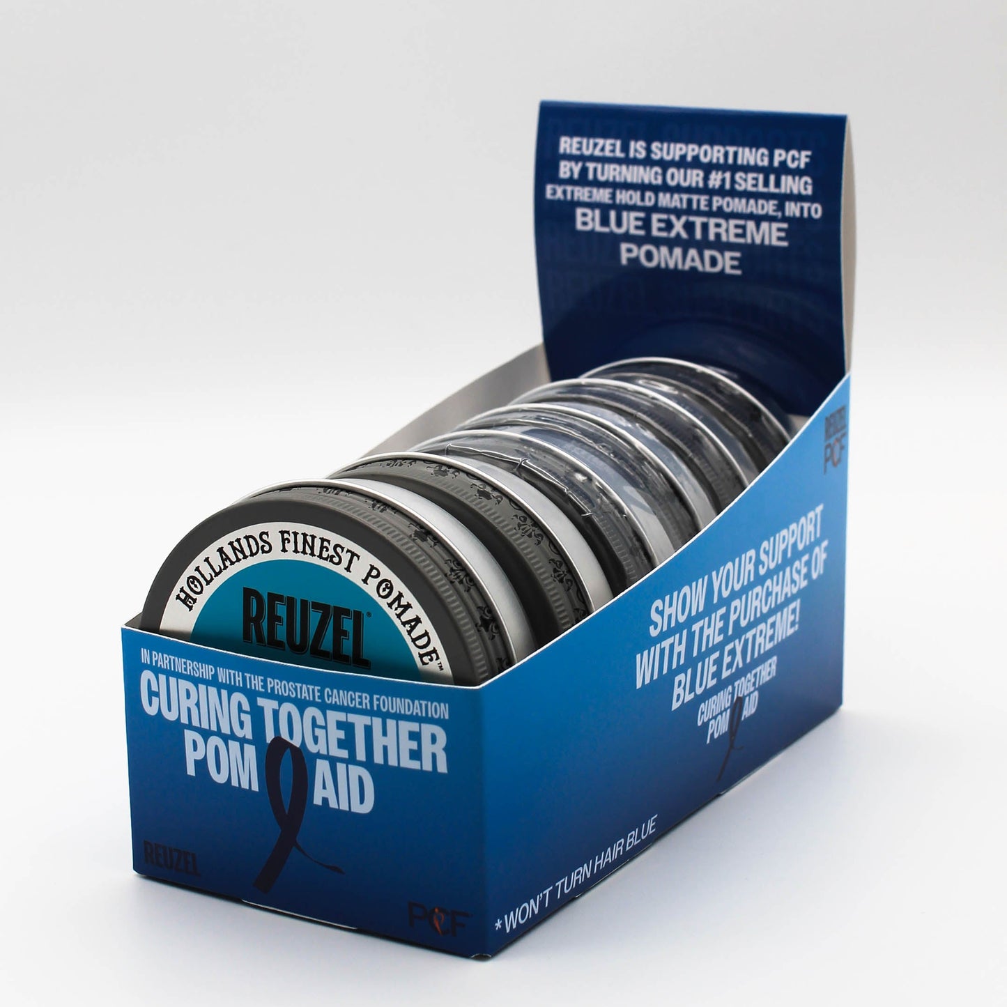 Blue Extreme Pomade display holds 6 pomades