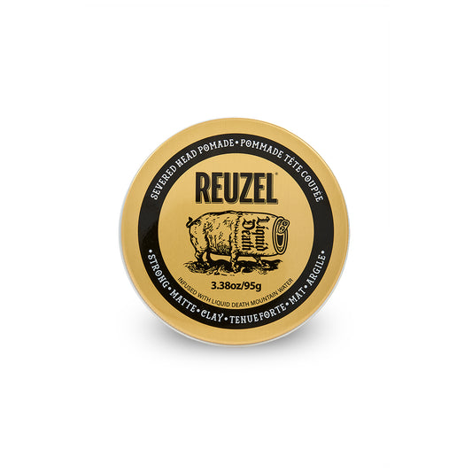 Severed Head Clay Pomade by Vendor, front view showing the container with a dark label and shadow effect.