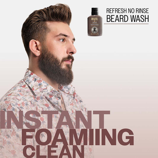 Male model with brown hair and beard
REFRESH NO RINSE
BEARD WASH
INSTANT FOAMIING CLEAN