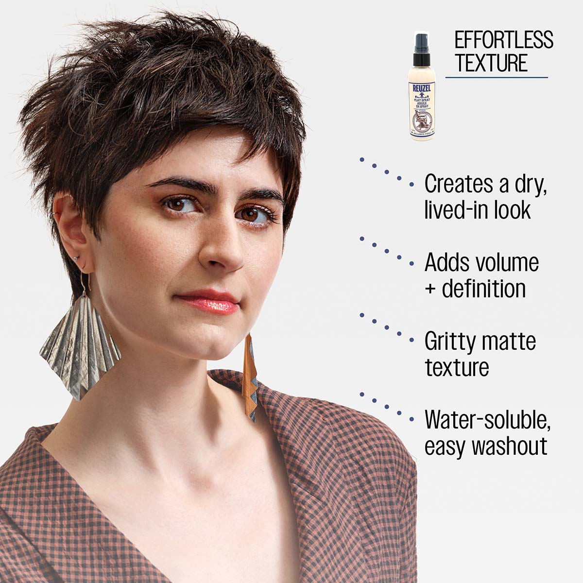 Reuzel effortless texture creates a dry lived in look adds volume and definition gritty matte texture water-soluble easy washout