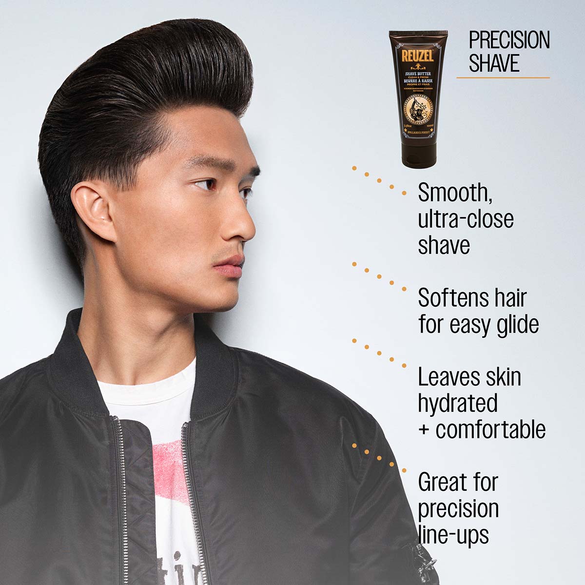 Reuzel shave butter precision shave smooth, ultra close shave softens hair for easy glide leaves skin hydrated and comfortable great for precision line ups