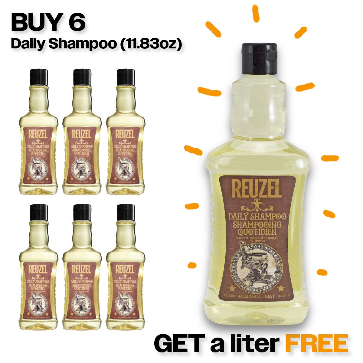 PURCHASE (6) Retail Size - Daily Shampoo - RECEIVE FREE - Liter Size