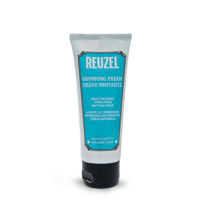 Reuzelinc grooming cream in a jar, shown with a focus on the product container and label, ideal for styling and grooming hair.