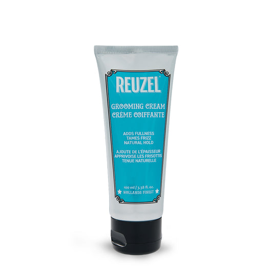 Reuzelinc grooming cream in a jar, shown with a focus on the product container and label, ideal for styling and grooming hair.