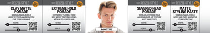 Vendor Matte vs Shine Merch Kit featuring matte and shiny logo designs on apparel and accessories.