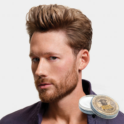 Man with brown hair and beard styled with Wood & Spice Beard Balm REUZEL 