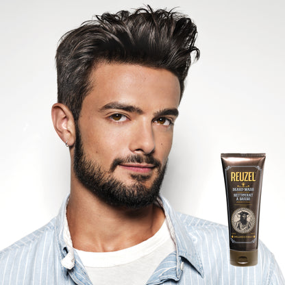 MAN WITH BEARD WASHED WITH REUZEL Beard Wash