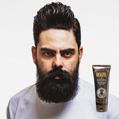 MAN WITH BEARD WASHED WITH REUZEL Beard Wash