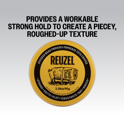 Pro REUZEL Severed Head Pomades bottles, six with two free for backbar, featuring black and red labels on a white background.