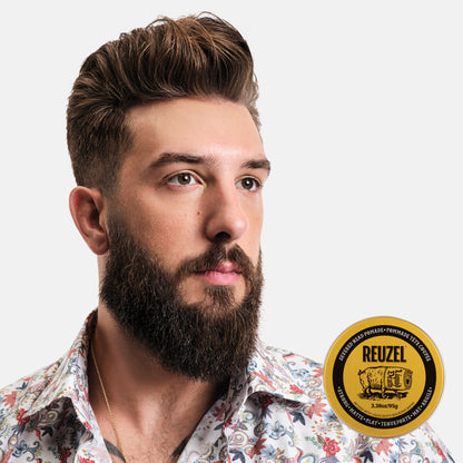 Six Pro REUZEL Severed Head Pomades with two free for backbar, displayed in a row with colorful packaging and branding.