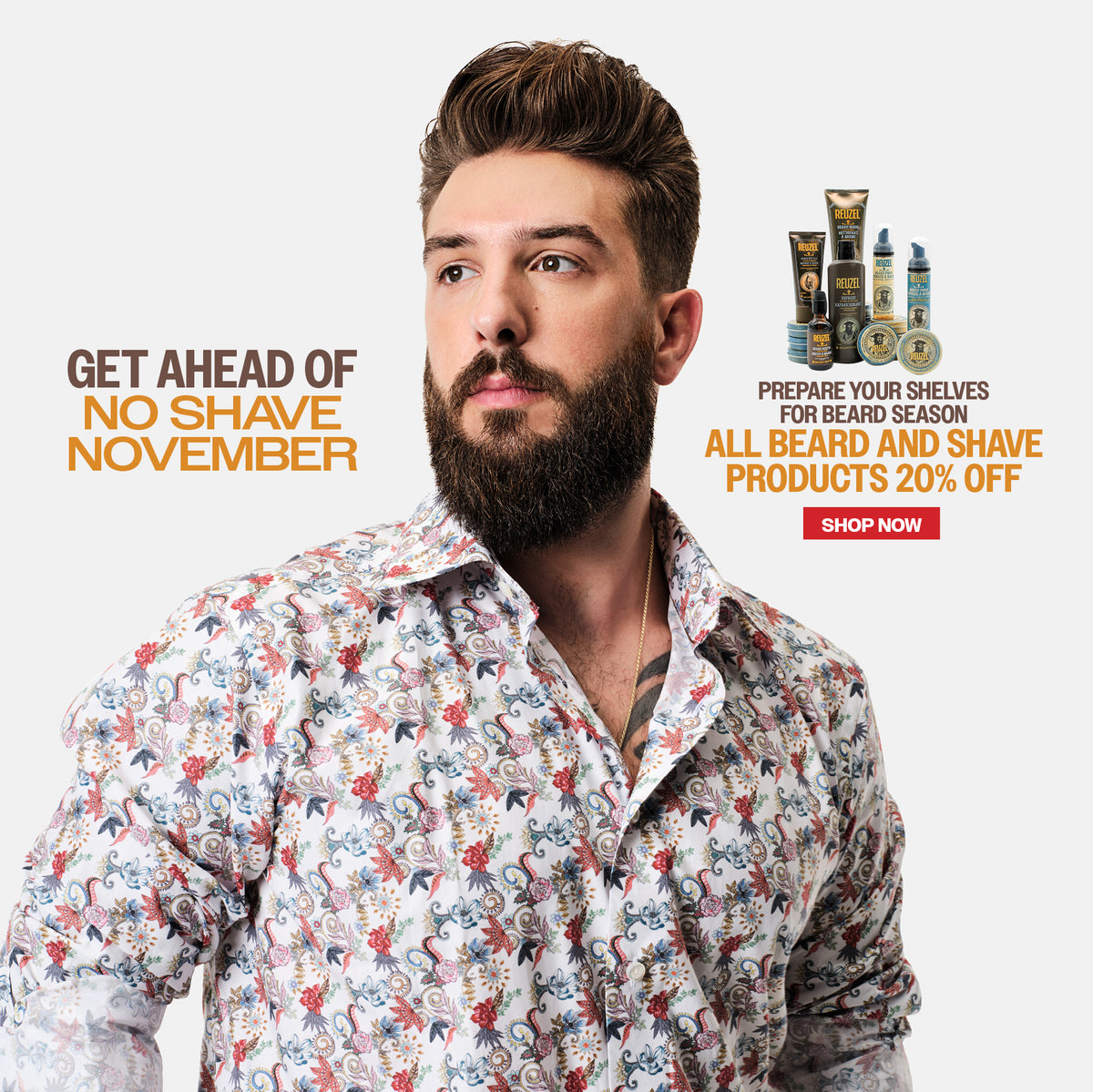 Get ahead of no shave November. Prepare your shelves for beard season. All beard and shave products 20% off. Click to shop now!