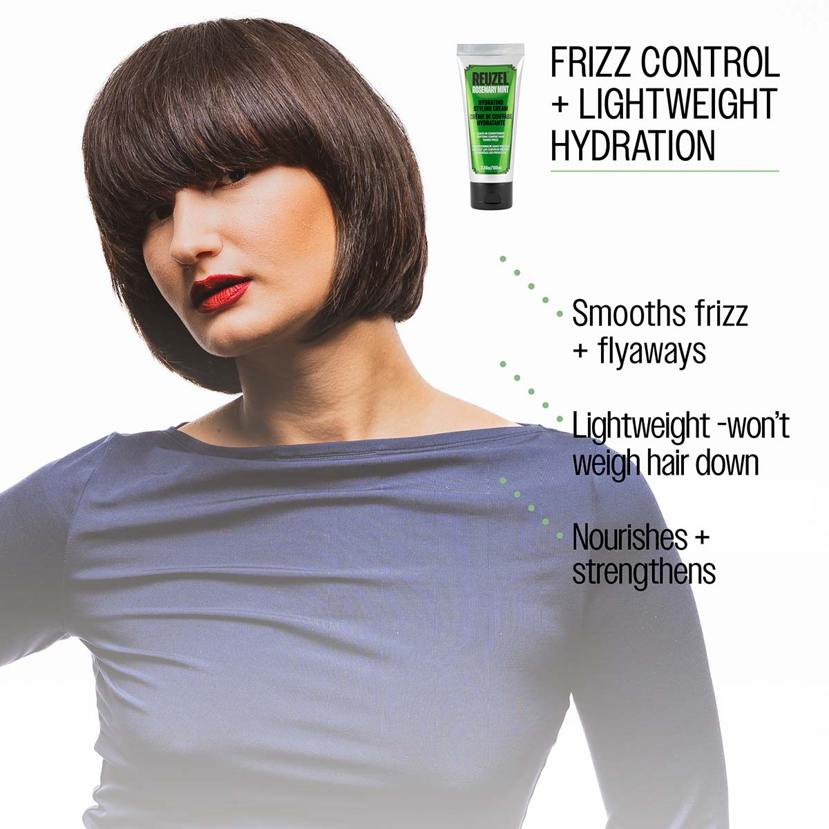 Reuzel hydrating styling cream frizz control and lightweight hydration smooths frizz and flyaways lightweight - wont weight hair down nourishes and strengthens