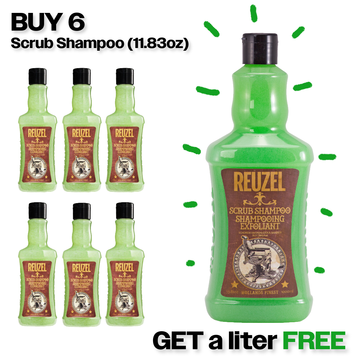 PURCHASE (6) Retail Size - Scrub Shampoo - RECEIVE FREE - Liter Size