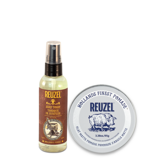 Surf Tonic Sea Salt Spray and Clay Matte Pomade with a white background