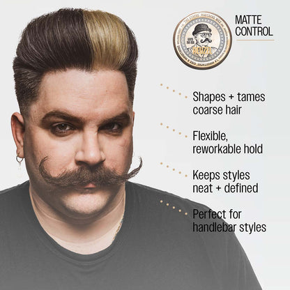 Reuzel "the stache" mustache wax matte control shapes and tames coarse hair flexible reworkable hold keeps styles neat and defined perfect for handlebar styles