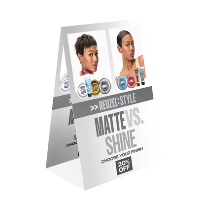 Vendor Matte vs Shine Merch Kit featuring product samples with matte and shiny finishes for styling and display.