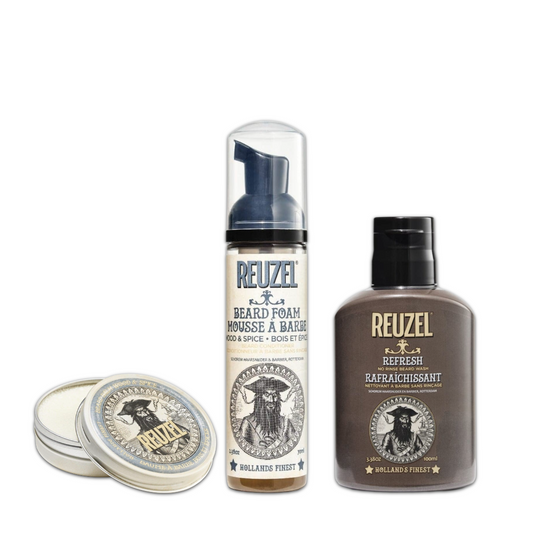 REUZEL Wood and Spice beard bundle includes beard foam, refresh beard wash