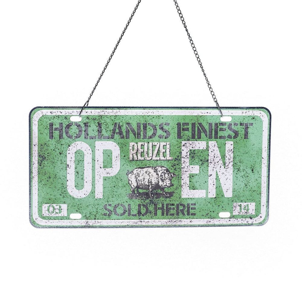 Metal License Plate Open/Close Sign - Green